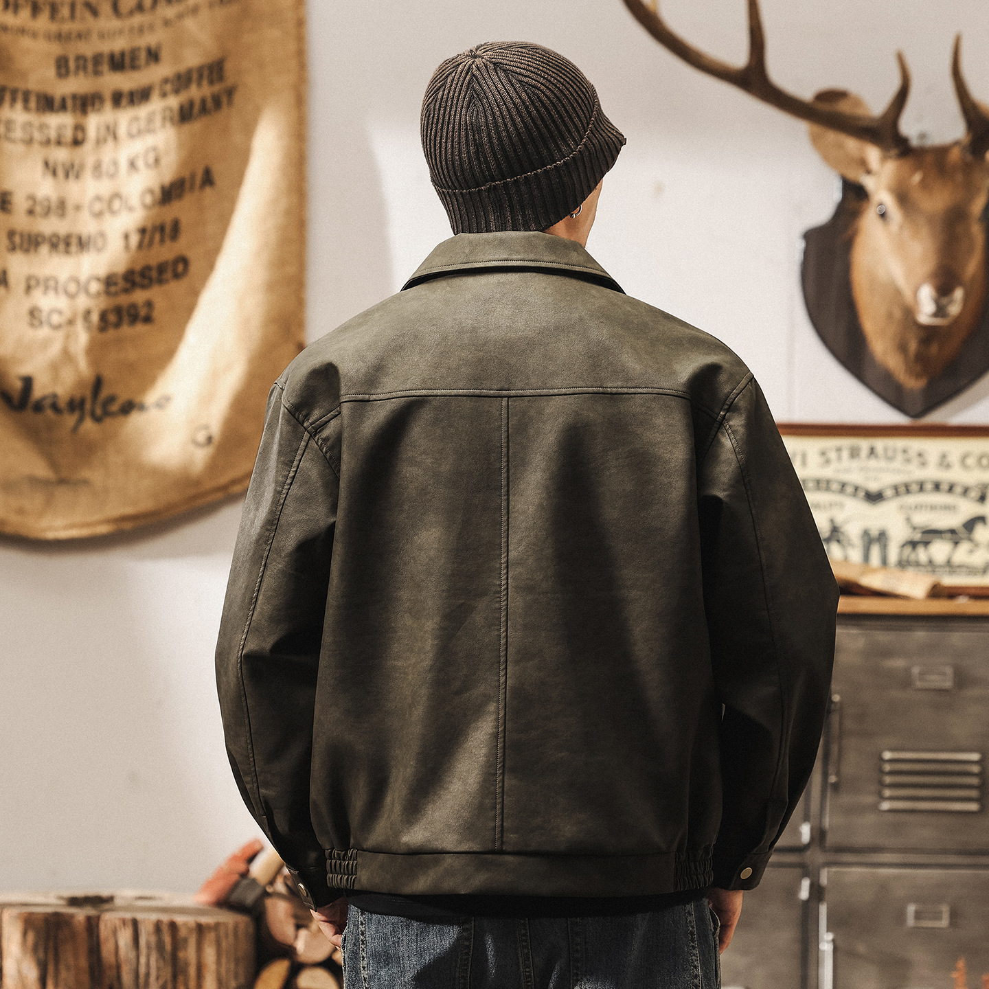 美式復古廢土風做舊皮衣外套男春秋新款寬鬆潮流帥氣飛行員皮夾克