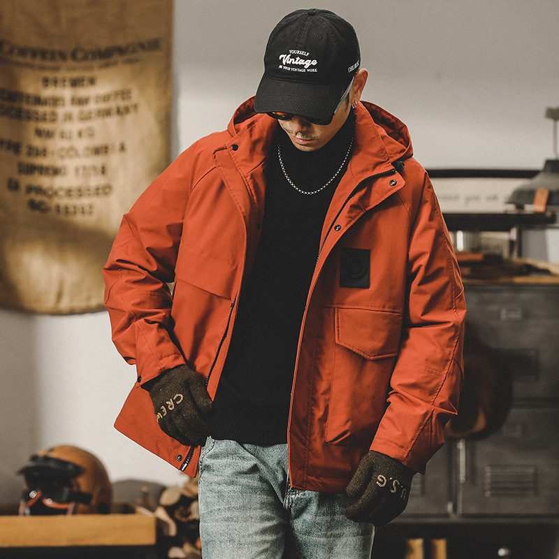 美式工裝夾克男秋冬款戶外衝鋒衣男2023新款冬季加絨加厚男士外套