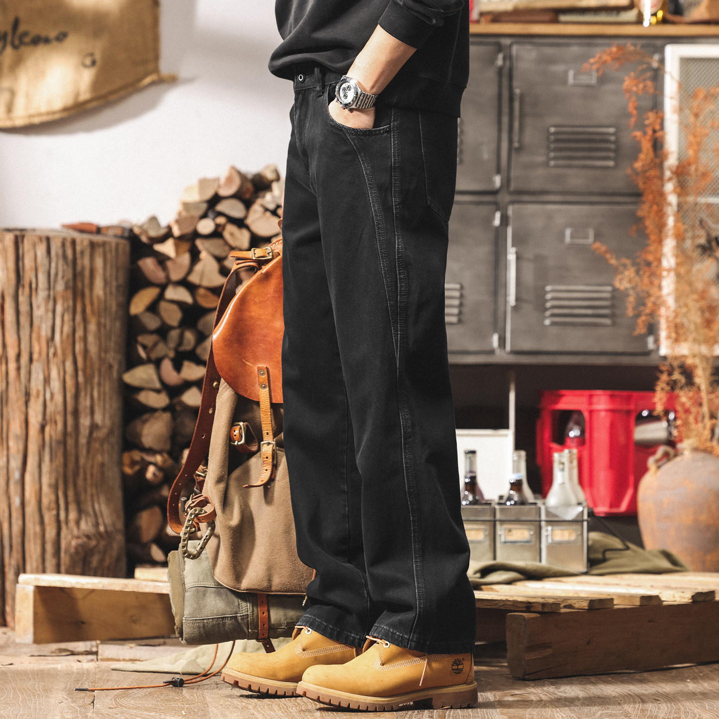 美式復古重磅水洗黑色牛仔褲男款直筒2026春季潮牌寬鬆男士休閒褲