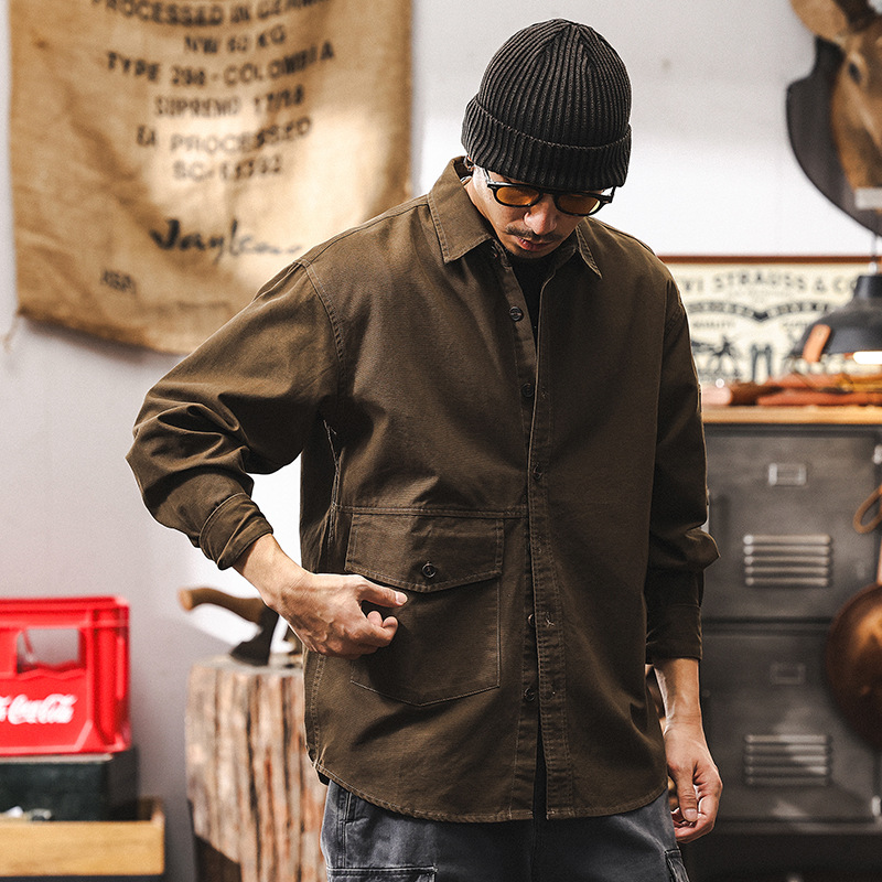 美拉德復古野性粗獷工裝襯衫男春季2025新款潮牌美式休閒長袖襯衣