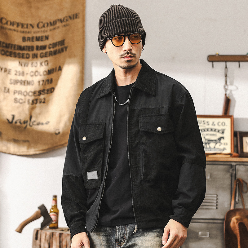 美式重磅復古燈芯絨工裝外套男秋冬款潮流拼接寬鬆休閒夾克男秋季