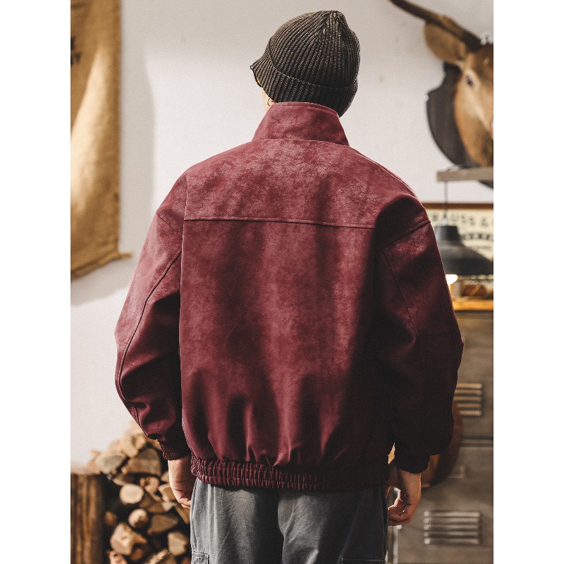 美式復古扎染斑駁做舊皮衣外套男春秋新款潮流痞帥機車寬鬆皮夾克