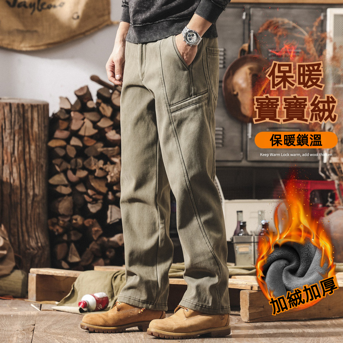 美式復古重磅工裝褲子男款加絨加厚冬季男士褲子直筒寬鬆休閒長褲