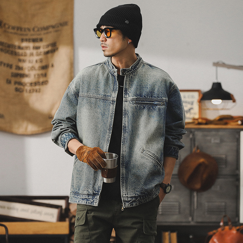 美式重磅復古牛仔外套男高級感痞帥春秋潮牌底特律工裝春季夾克男
