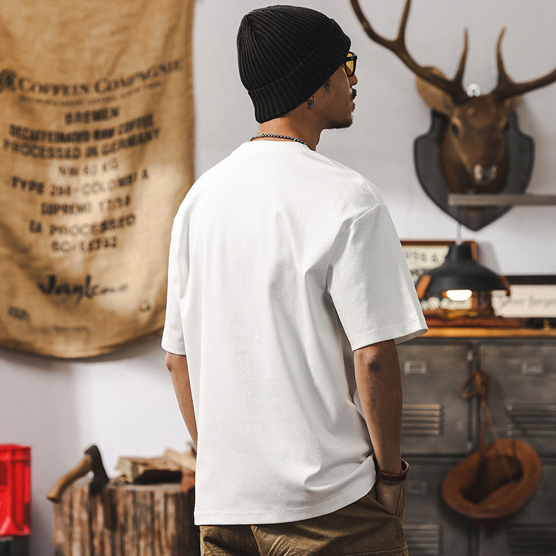 立體絨面印花40支涼感T恤男2025新款美式復古短袖男夏季寬鬆上衣