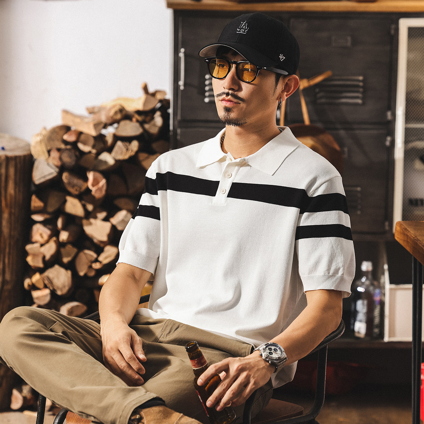 夏季新款涼感冰絲POLO衫男士短袖毛衣2025寬鬆垂感針織衫半袖T恤