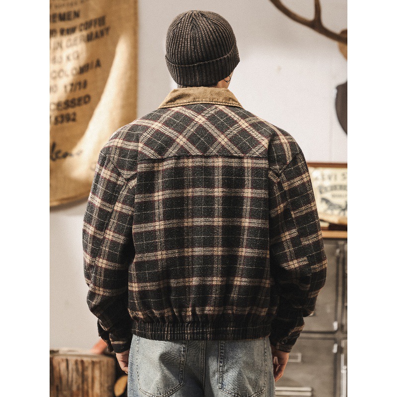 美式復古重磅毛呢夾克男秋季潮流帥氣寬鬆老錢風秋冬綿羊毛外套男