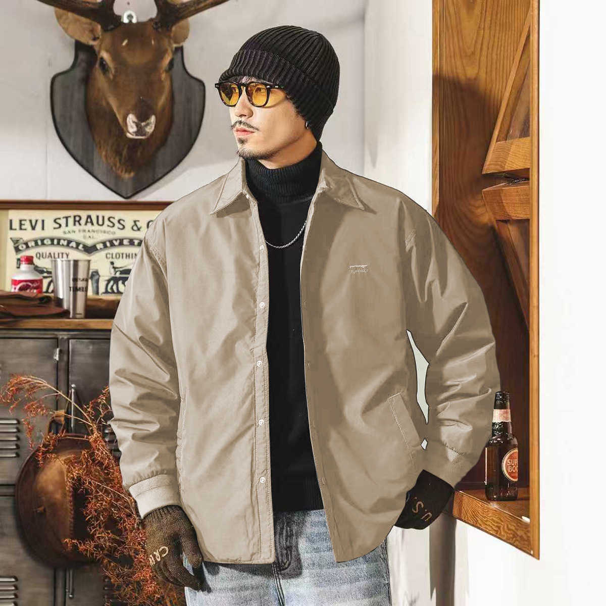 美式復古90%白鴨絨輕薄男士羽絨服冬季新款禦寒保暖襯衫羽絨外套