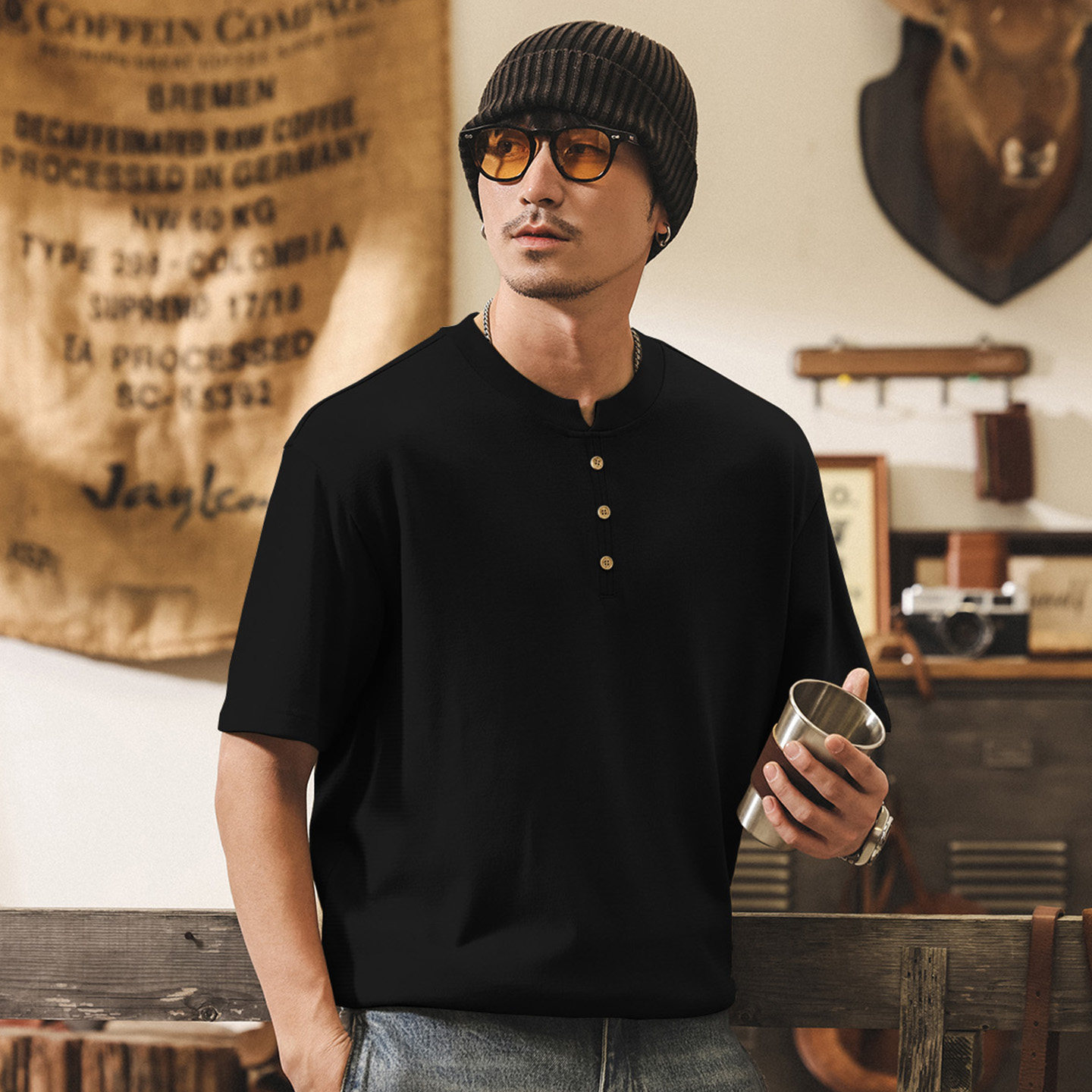 美式復古西西里棉男士T恤夏季2026新款短袖Polo衫男潮牌亨利衫男