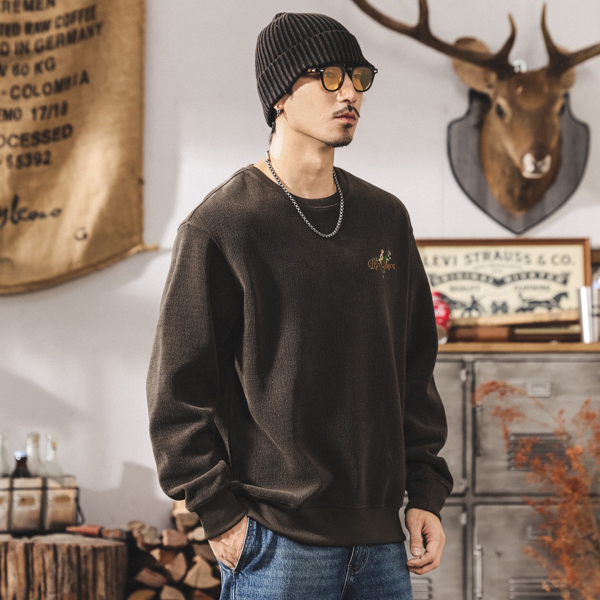 美式復古歐棉絨衛衣男春秋2025新款刺繡380g重磅絨感寬鬆秋季上衣