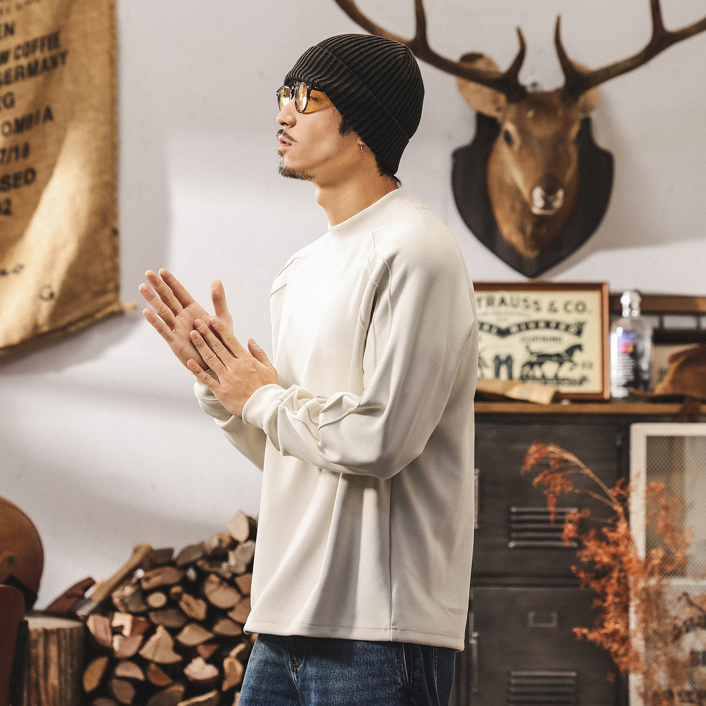 美式復古410g重磅t恤男長袖秋季2025新款親膚絨感打底衫寬鬆上衣