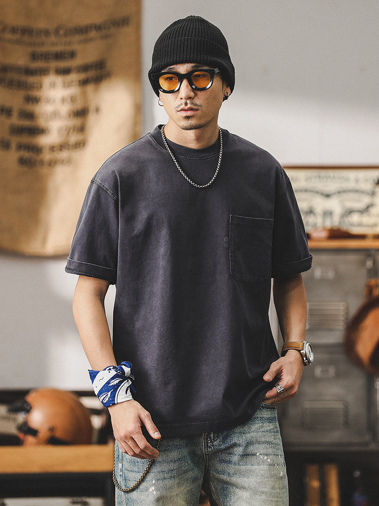 2024新款短袖男夏季寬鬆潮牌美式復古280g重磅T恤男做舊衣服