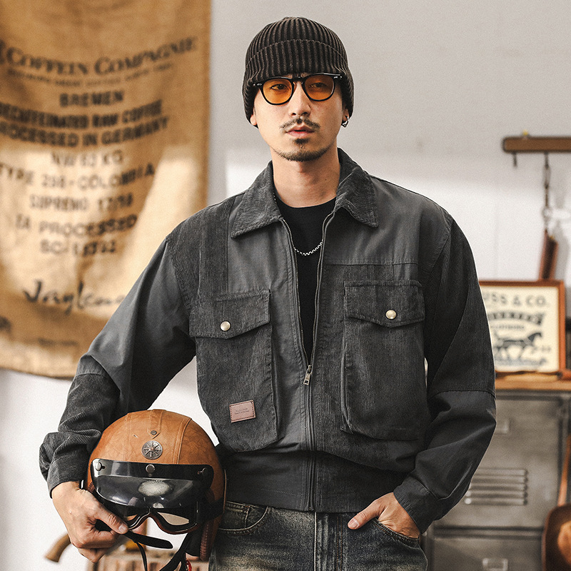 美式復古燈芯絨工裝外套男秋季2024新款潮流戶外硬核獵裝夾克男款