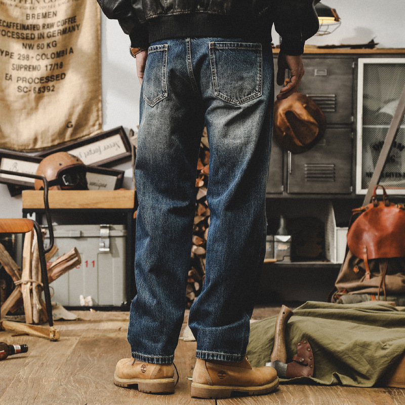 美式經典複古牛仔褲男款直筒秋季寬松潮牌納米水洗百搭休閑褲子男
