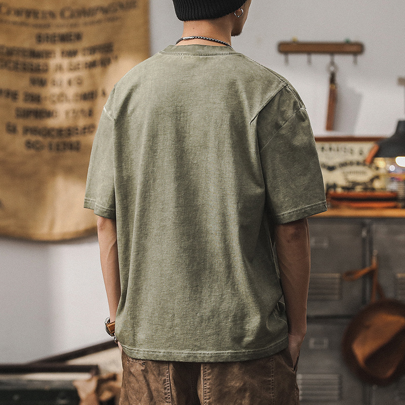 杰雷諾美式重磅水洗做舊T恤男短袖夏季寬鬆體恤臟染印花上衣