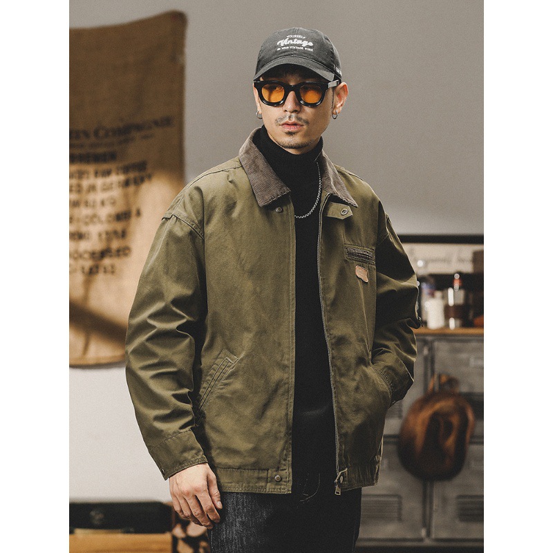 美式重磅復古珠帆布工裝夾克男秋冬款潮牌寬鬆戶外底特律獵裝外套