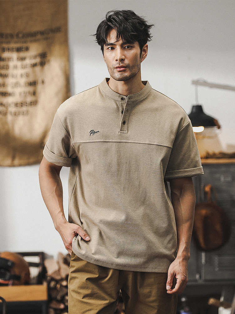 美式重磅Polo衫男短袖夏季2024新款寬鬆潮牌亨利衫簡約休閒T恤男