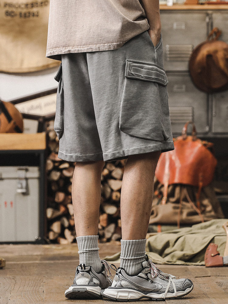美式重磅短褲男潮牌夏季2024新款寬鬆復古水洗休閒工裝五分褲男款