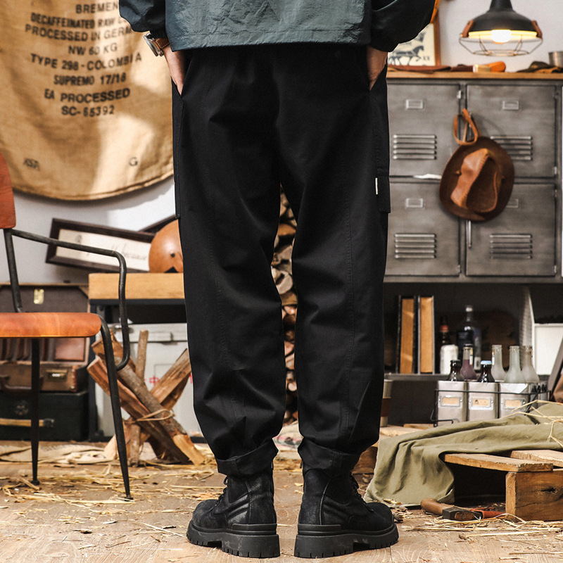 美式復古黑色工裝褲男秋季潮牌寬鬆直筒2024新款城市通勤休閒褲男