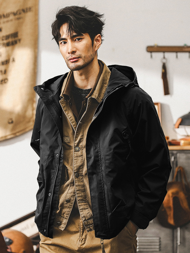 傑雷諾美式潮牌戶外機能沖鋒衣男外套春秋寬松防風防水連帽夾克男