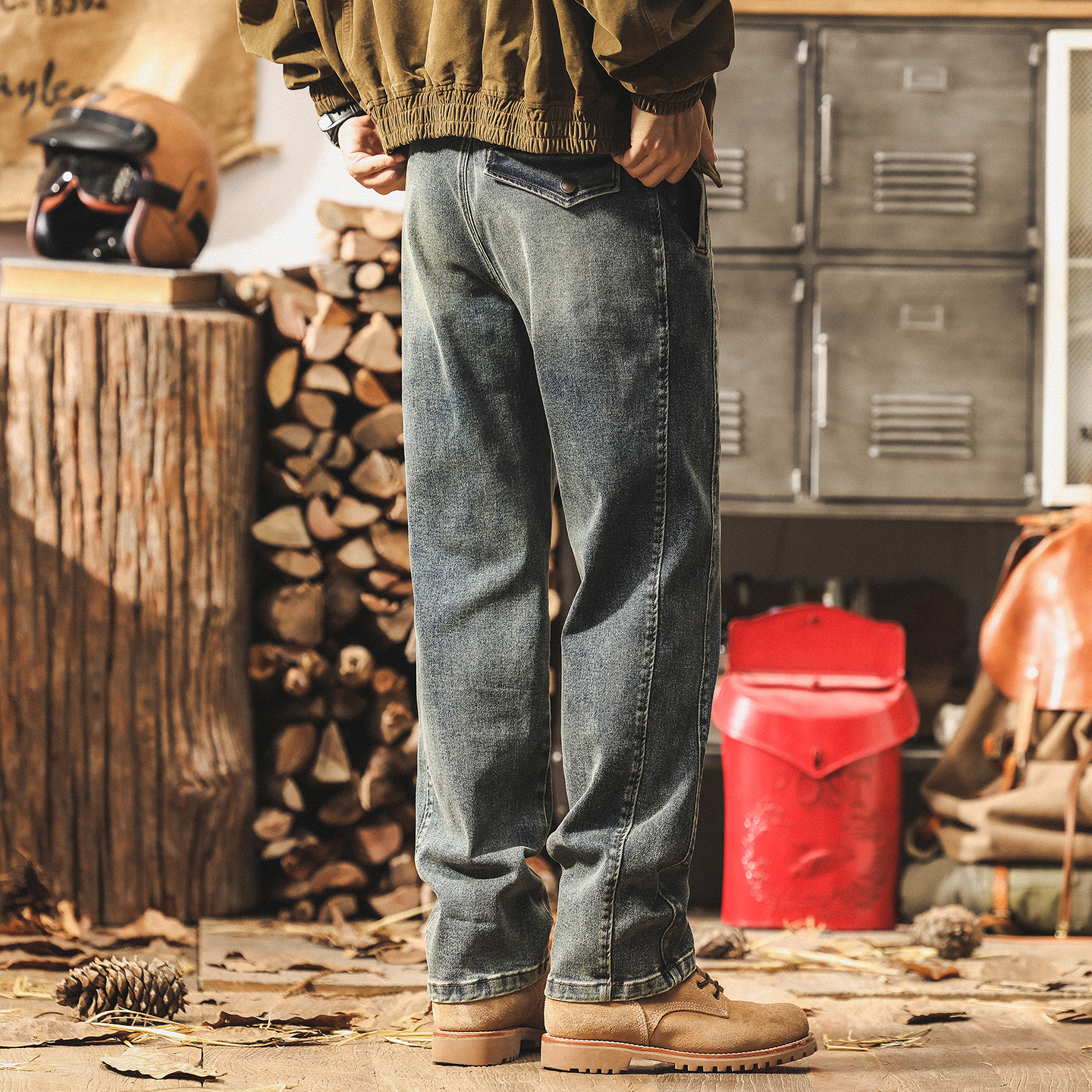 美式復古結構水洗牛仔褲男款寬鬆直筒2025新款秋季潮牌男士休閒褲