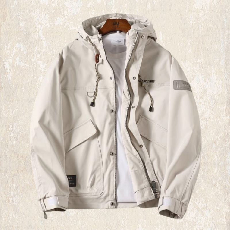 美式復古黑色工裝外套男春秋款寬鬆潮牌戶外機能秋季獵裝連帽夾克