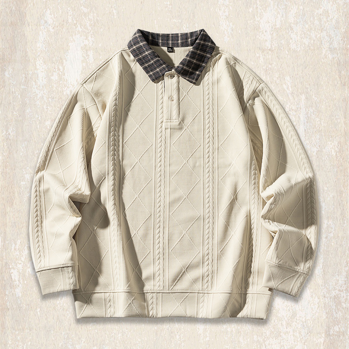 美式復古假兩件重磅衛衣男春秋2025新款寬鬆針織提花男士Polo衫潮