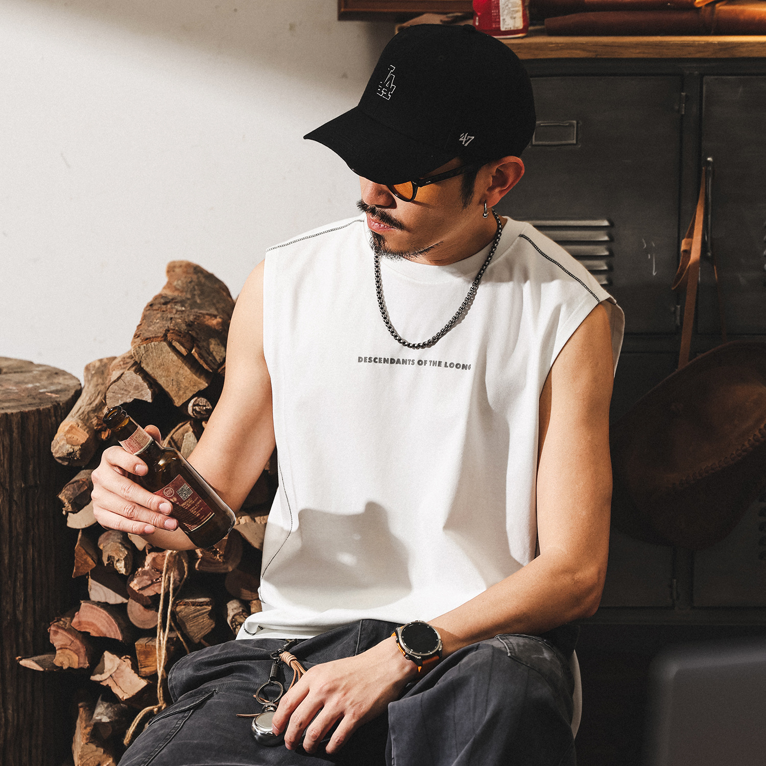 夏季無袖T恤男寬鬆透氣運動健身背心男款潮牌白色坎肩美式上衣男