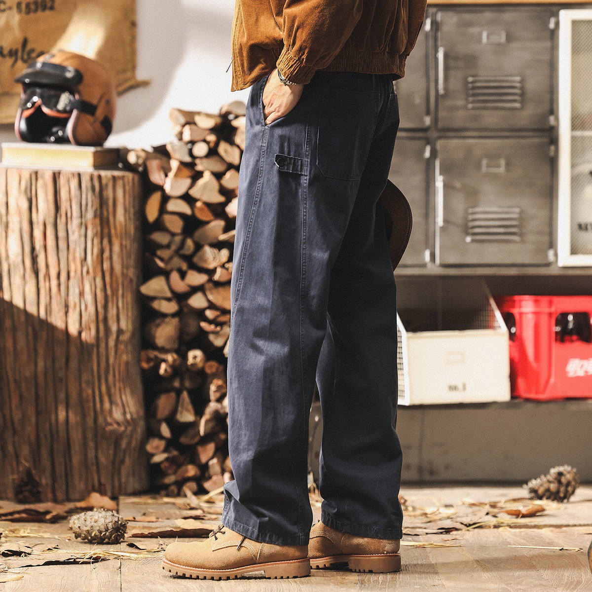 美式復古工裝褲子男款秋季2025潮牌新款寬鬆大碼藏青色男士休閒褲