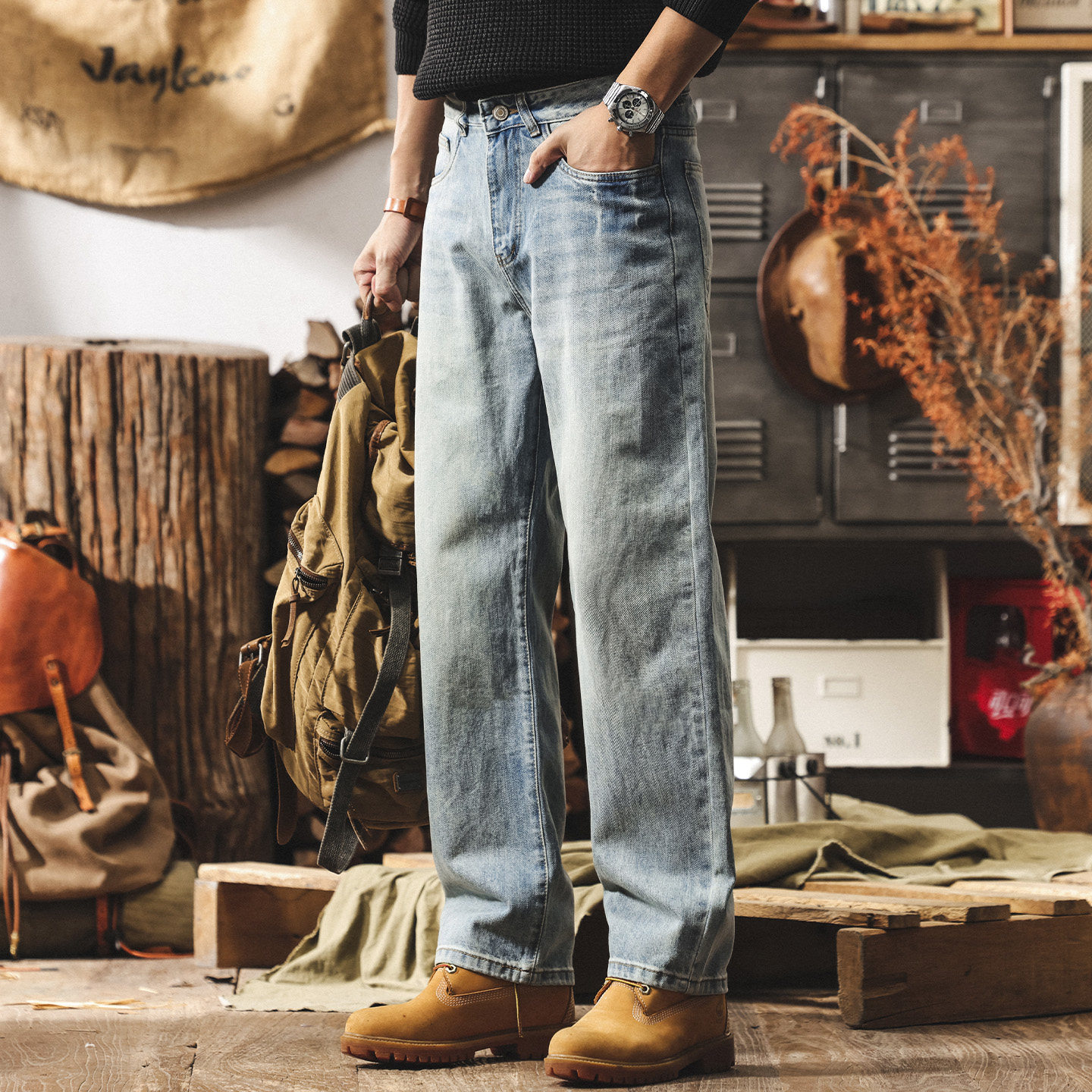 美式復古水洗牛仔褲男款寬鬆直筒長褲春季2026新款潮牌休閒褲子男