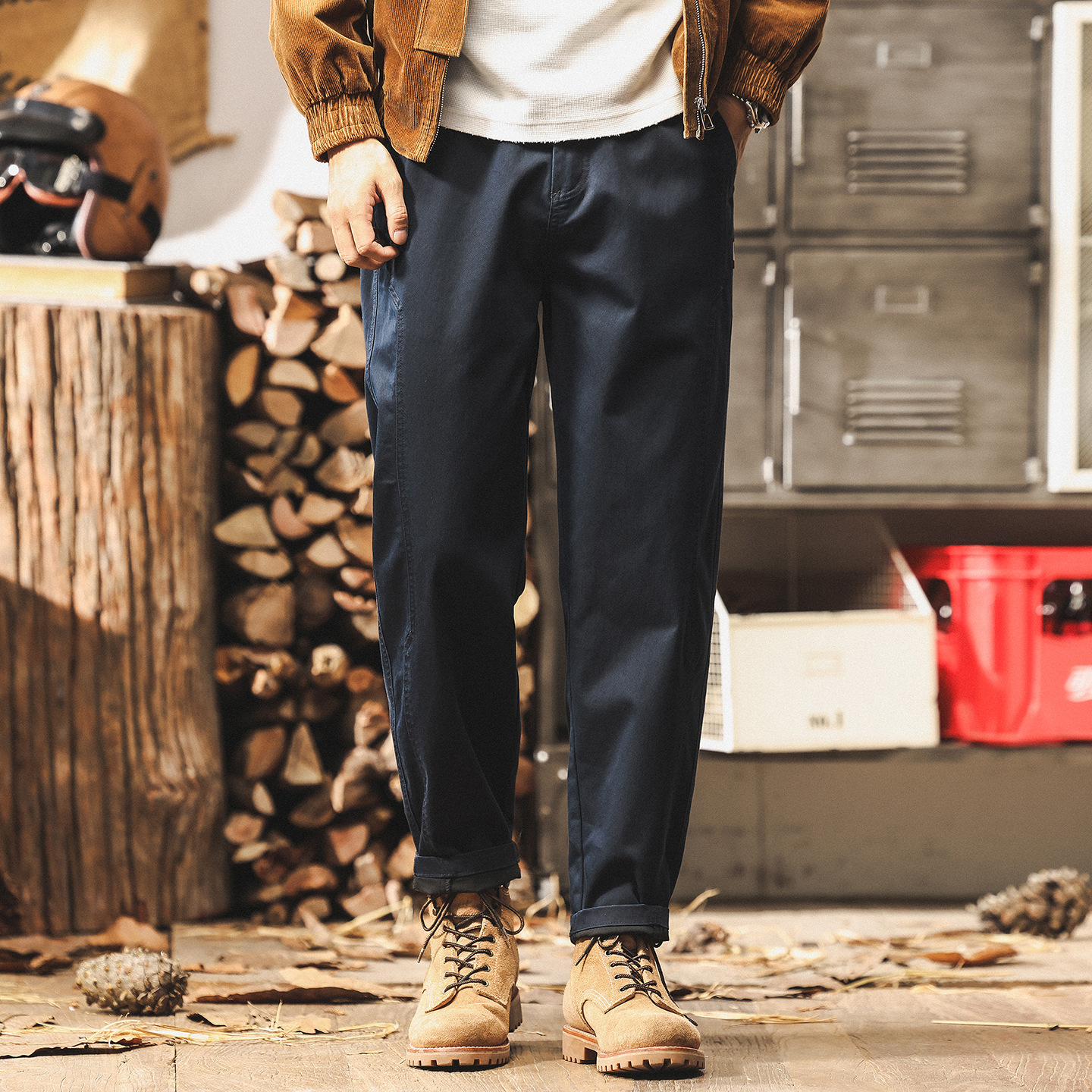 美式復古藏青色工裝褲子男款秋季潮牌百搭直筒寬鬆簡約男士休閒褲