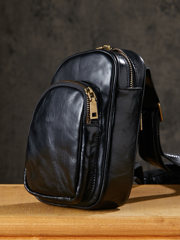 手工原創真皮胸包男士個性單肩斜挎包牛皮時尚小背包休閒百搭男包