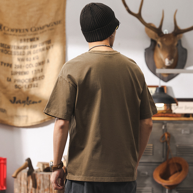 美拉德復古短袖男款夏季2025新款潮流T恤百搭寬鬆休閒上衣男