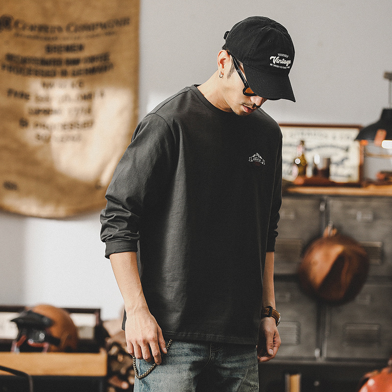 260g重磅T恤男長袖2024新款美式寬鬆潮牌精梳棉衣服男士上衣