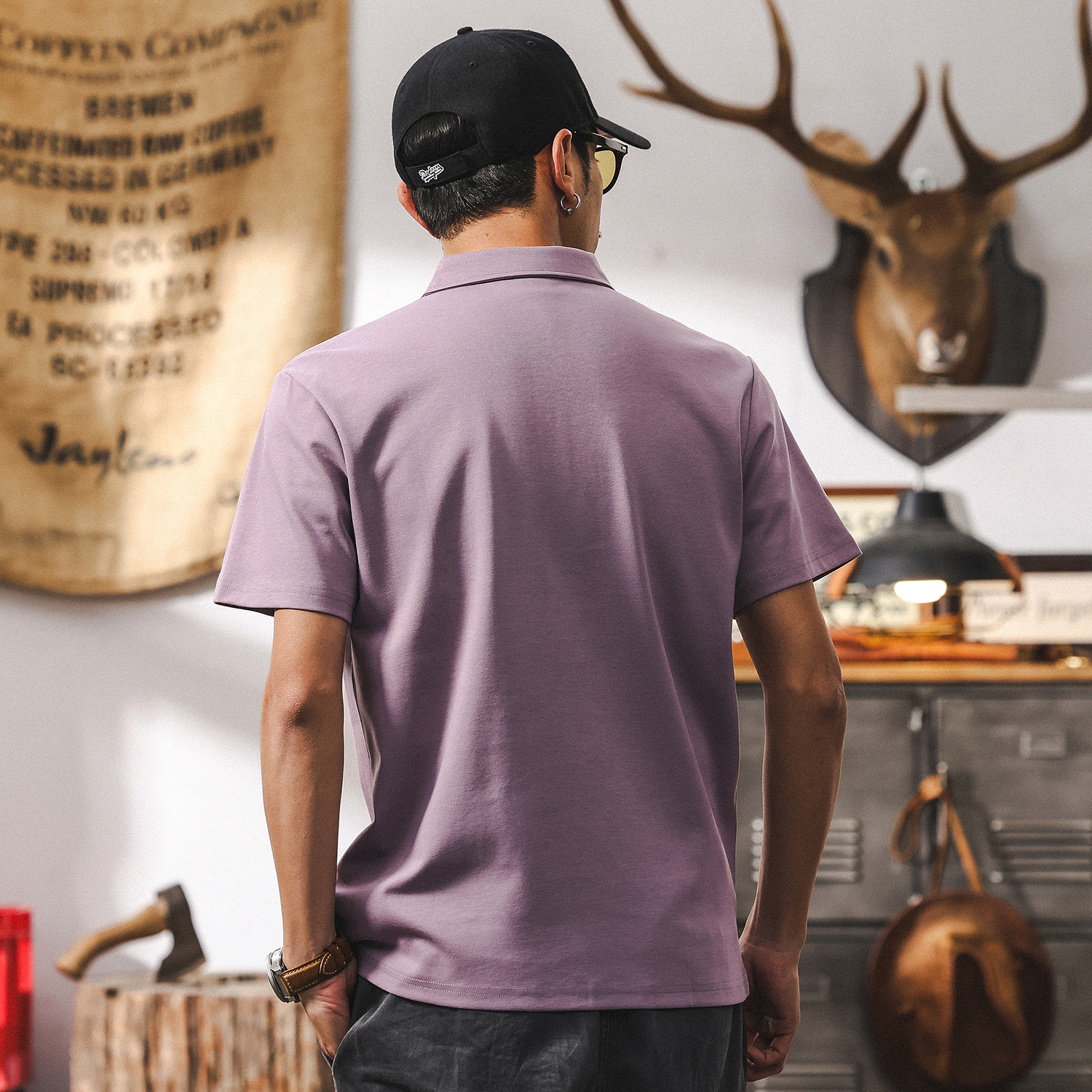 索羅娜冰氧棉夏季T恤男涼感速乾短袖男款潮牌紫色涼感男士POLO衫