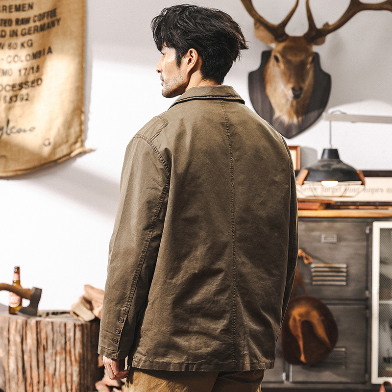 美式復古阿美咔嘰休閒西裝外套男秋冬款潮牌英倫老錢風古著西服男