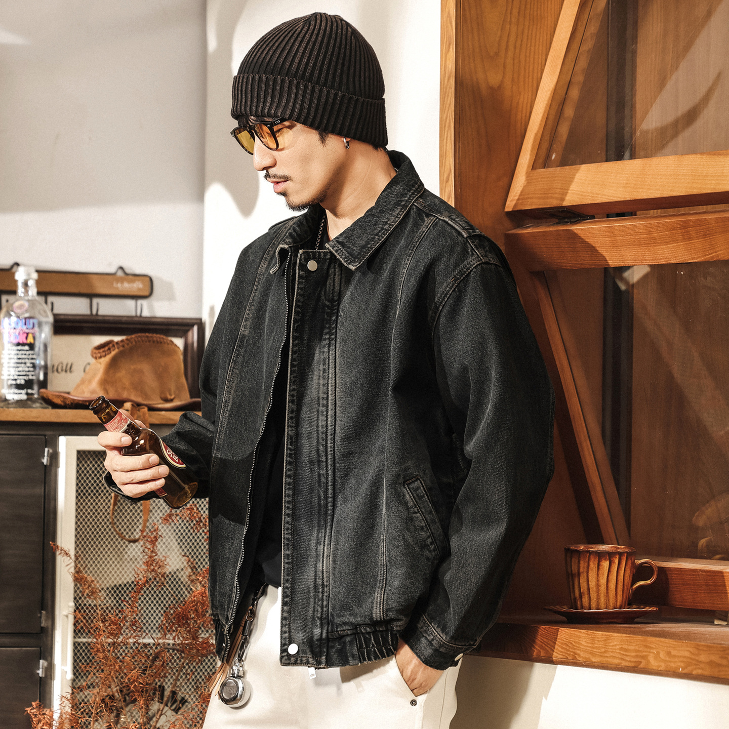 美式重磅復古牛仔外套男秋春新款納米做舊潮牌寬鬆休閒夾克男秋季