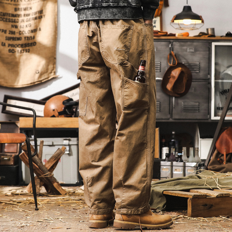 美式復古工裝褲子男直筒阿美咔嘰水洗伐木褲秋季潮牌重磅休閒長褲