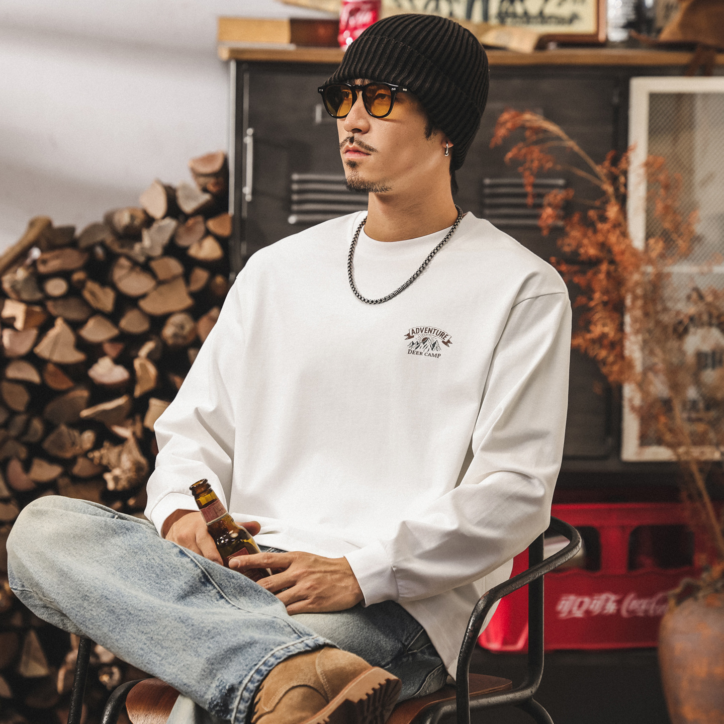 美式復古長袖男t恤2025新款山系男裝300g重磅寬鬆休閒純棉上衣男T