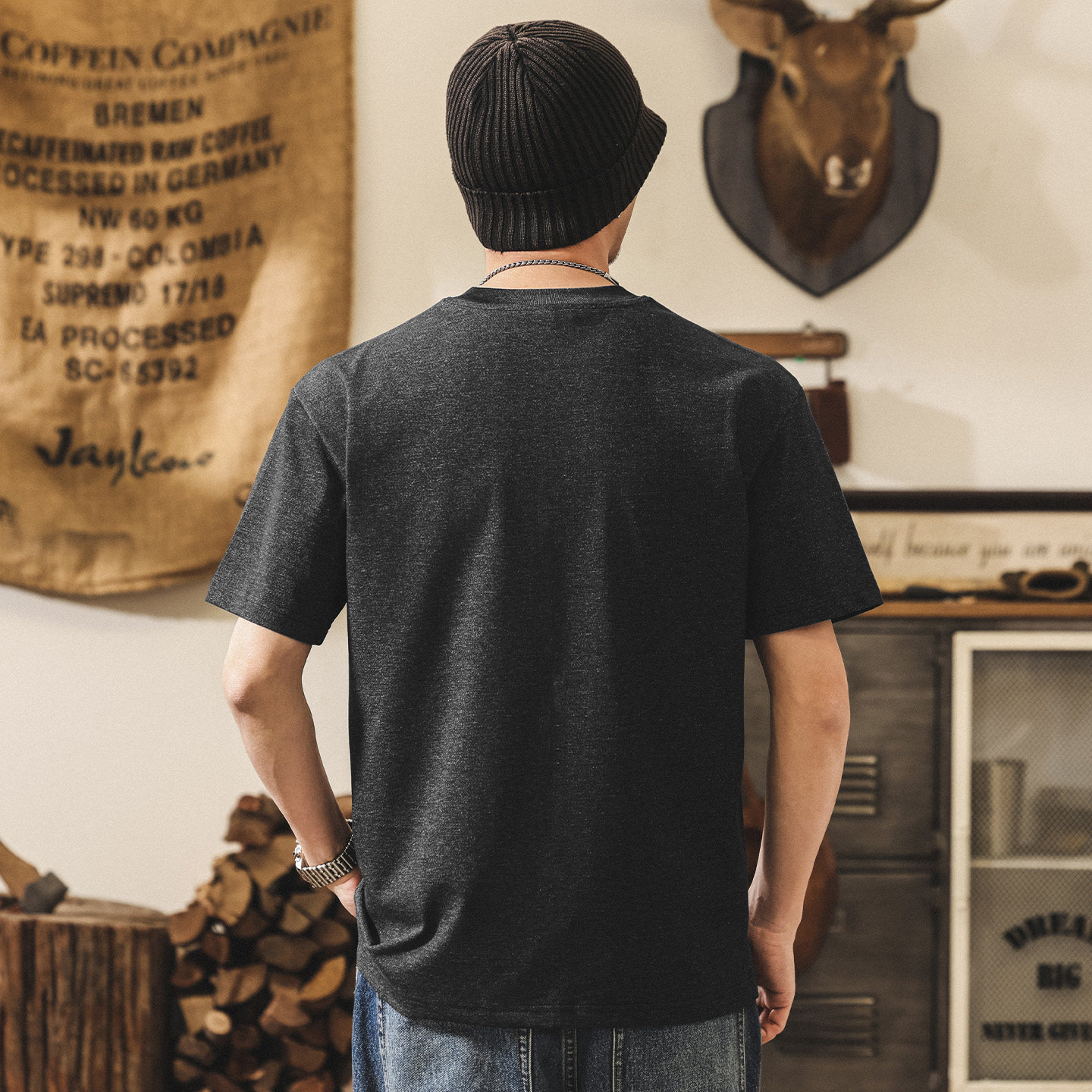 美式復古紡鹽棉短袖男士T恤夏季潮牌男裝半袖新款寬鬆休閒上衣男