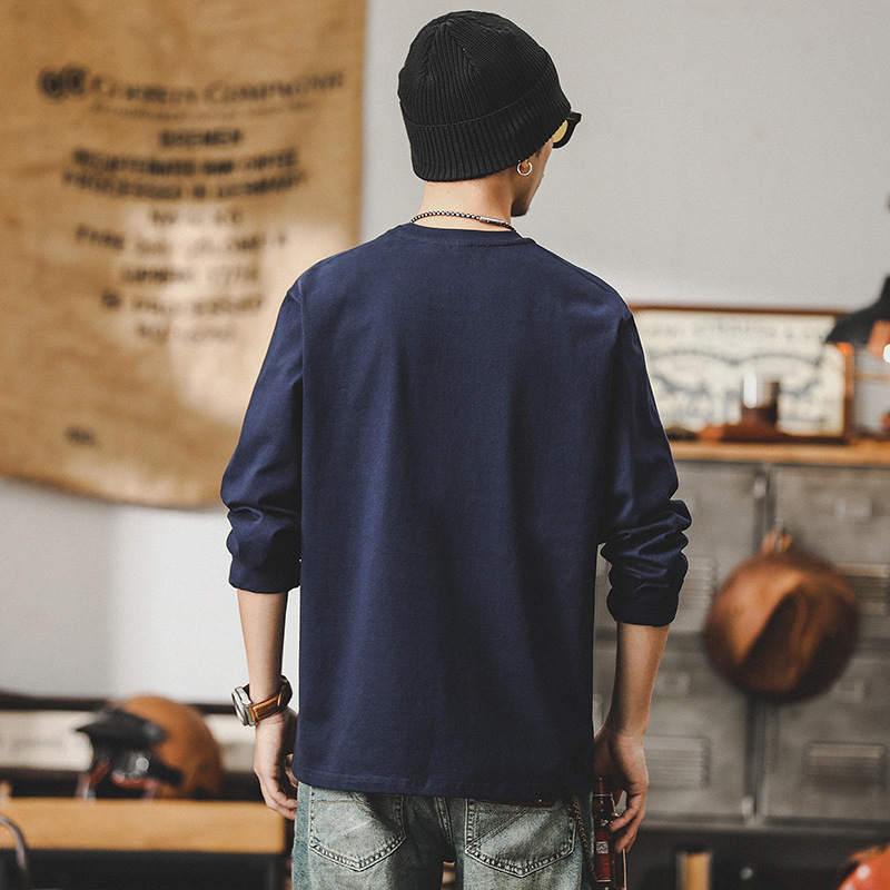 美式260g重磅T恤男長袖2024新款寬鬆簡約印花體恤男男士上衣