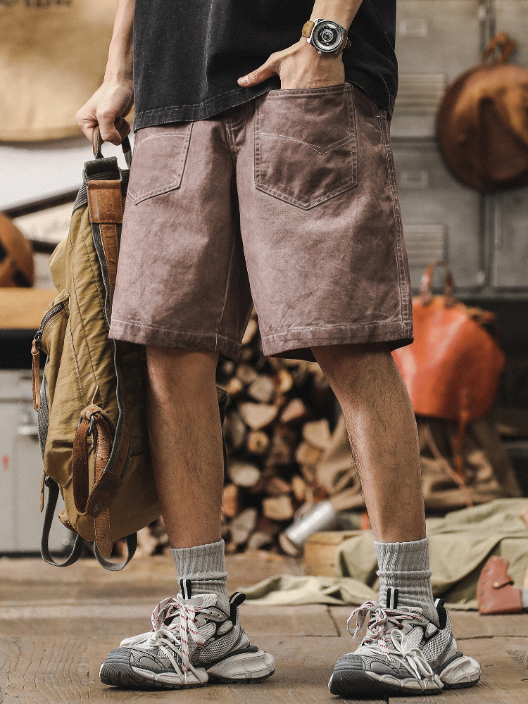 杰雷諾美式復古工裝短褲男夏季潮牌寬鬆水洗牛仔五分褲男中褲