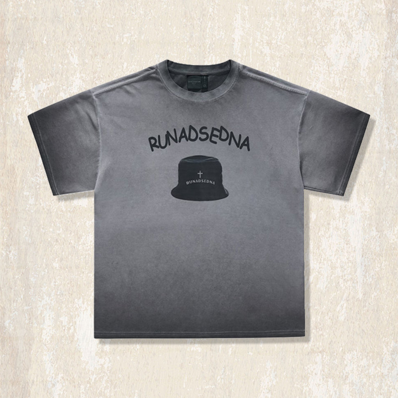 安可拉紅300g重磅T恤男短袖夏季2025新款美式復古髒染水洗上衣男