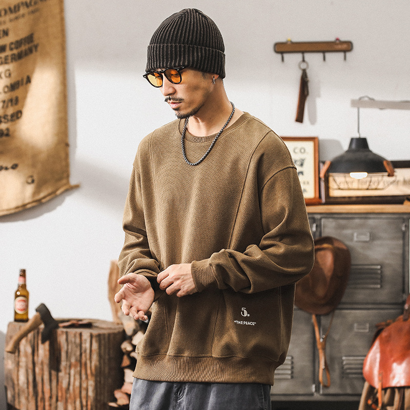 美式復古380g重磅衛衣男秋季2024新款潮牌慵懶風拼接設計寬鬆上衣