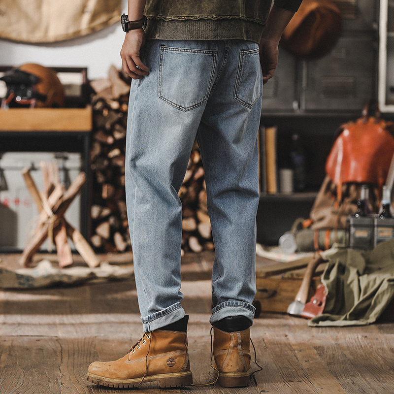 美式經典直筒牛仔褲男2025新款簡約褲子男春季重工石磨水洗休閒褲