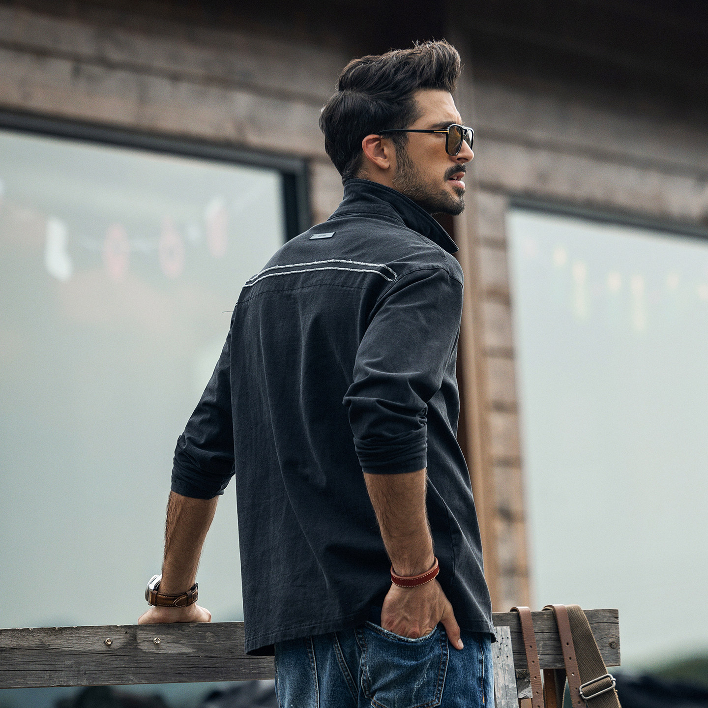 美式重磅復古Polo衫男2026新款寬鬆廓形硬漢水洗長袖T恤男士春季