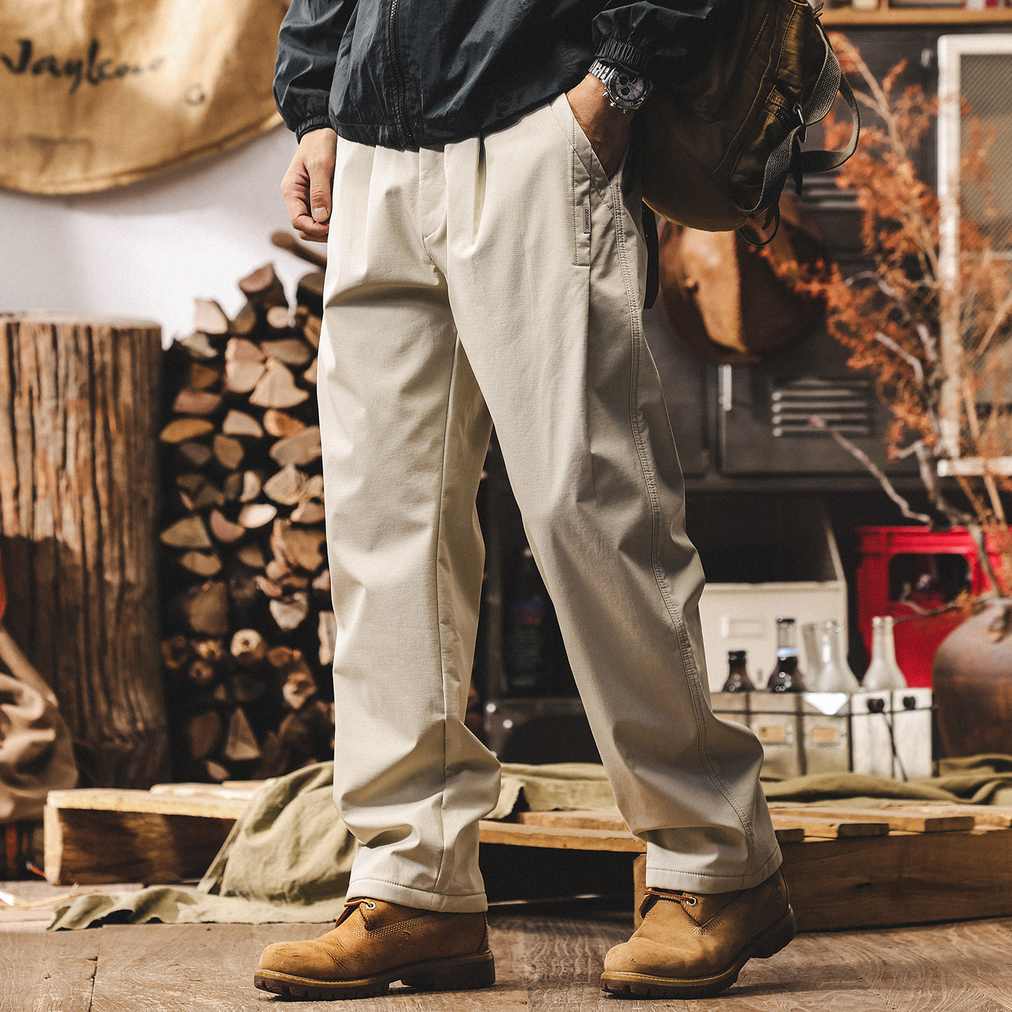 美式復古直筒加絨褲子男士2025新款冬季加厚潮牌男褲寬鬆休閒長褲