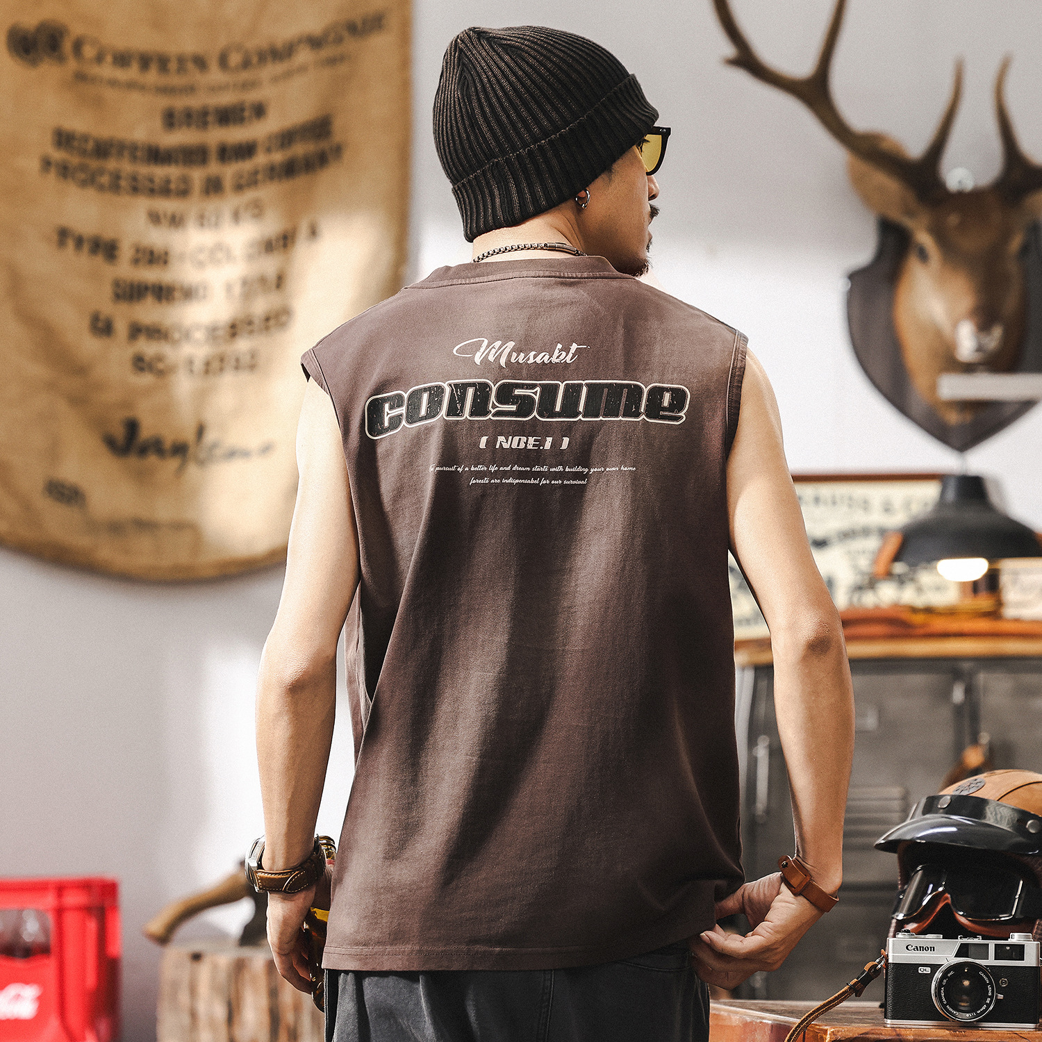 美式復古健身背心男款夏季寬鬆大碼運動重磅T恤男裝坎肩上衣T潮流