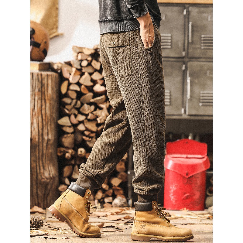 美式復古重磅雪尼爾褲子男秋冬款加厚寬鬆潮牌束腳痞帥潮流休閒褲