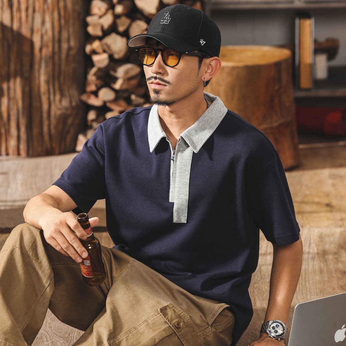 美式復古潮流短袖Polo衫男士夏季2025新款寬鬆大碼上衣休閒T恤男T